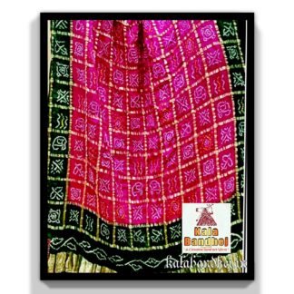 Black-Pink Gharchola Dupatta Bandhani In Pure Gaji Silk Bandhani