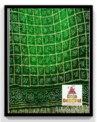 Green-Parrot Gharchola Dupatta Bandhani In Pure Gaji Silk Bandhani