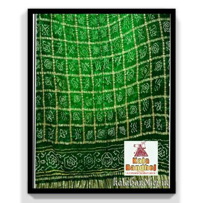 Green-Parrot Gharchola Dupatta Bandhani In Pure Gaji Silk Bandhani