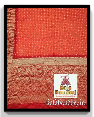 Orange-Red Saree Kanjivaram Bandhani In Pure Silk Bandhani