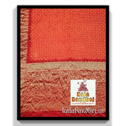 Orange-Red Saree Kanjivaram Bandhani In Pure Silk Bandhani