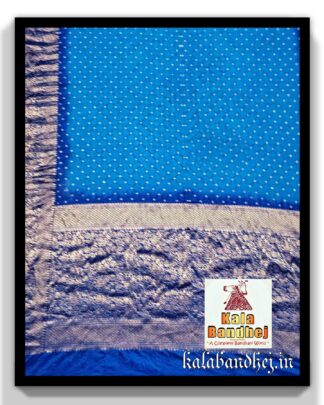 Sky-Blue Saree Kanjivaram Bandhani In Pure Silk Bandhani