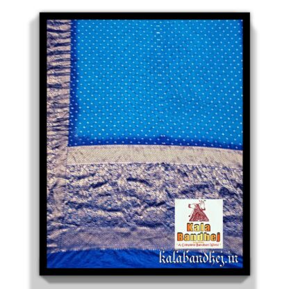Sky-Blue Saree Kanjivaram Bandhani In Pure Silk Bandhani