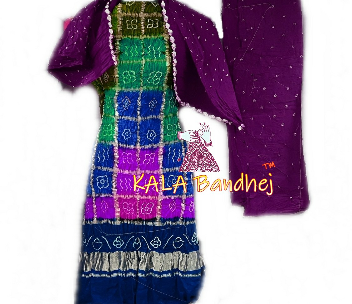 Wine-Magenta Bandhani Multi Gharchola Dress Material Dress Materials