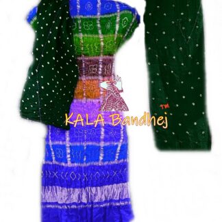 Royal-Green Bandhani Multi Gharchola Dress Material Dress Materials