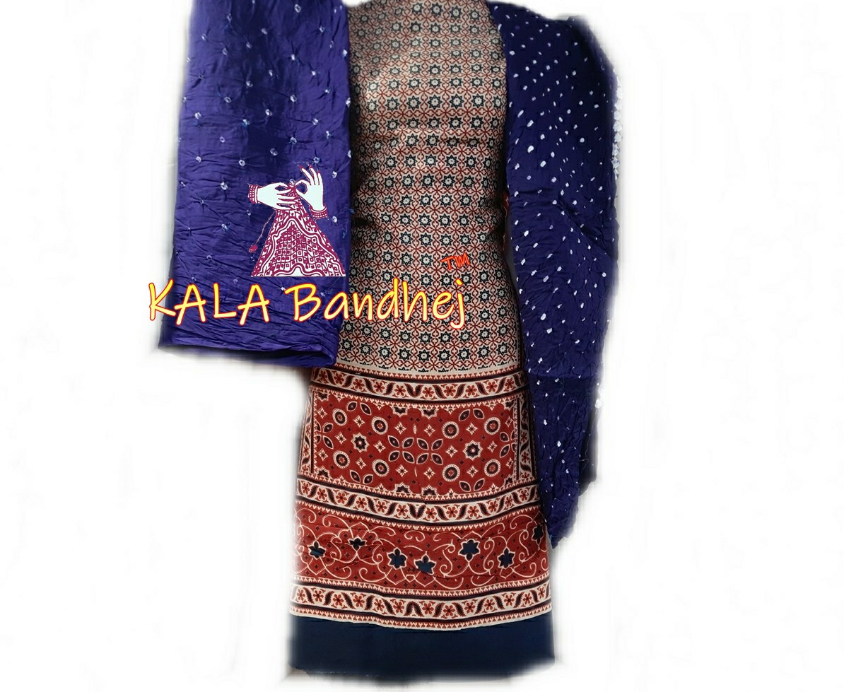 Ajrak Staple Silk Bandhani Cotton Dress Material Dress Materials