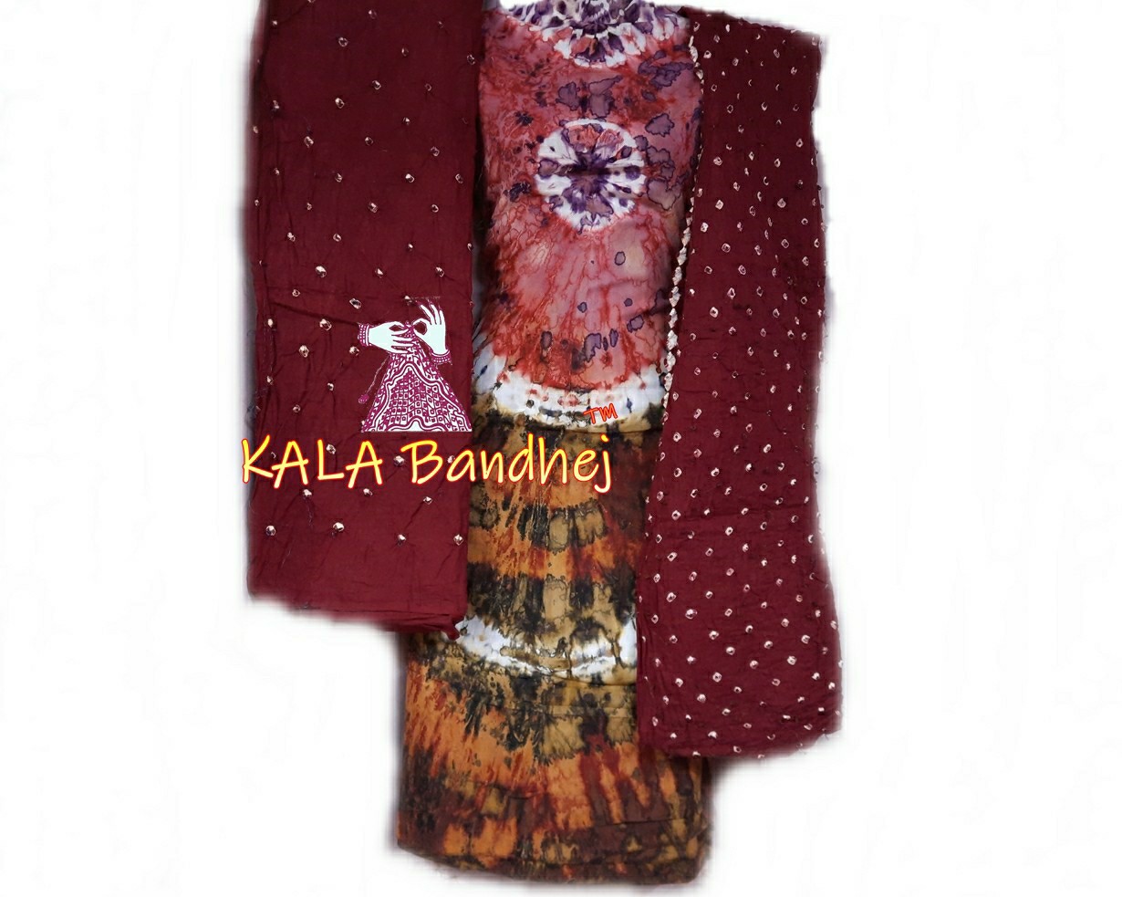Tie-Dye Staple Silk Bandhani Cotton Dress Material Dress Materials