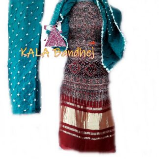Ajrak Tgreen Bandhani Gaji Silk Dress Material Ajrak Bandhani Dress