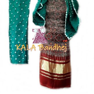 Ajrak AquaSilver Bandhani Gaji Silk Dress Material Ajrak Bandhani Dress