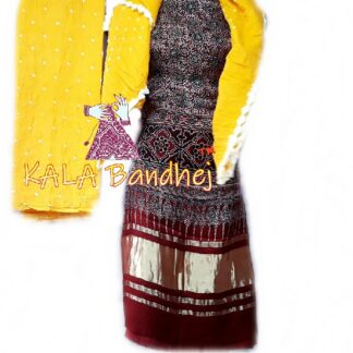 Ajrak Yellow Bandhani Gaji Silk Dress Material Ajrak Bandhani Dress