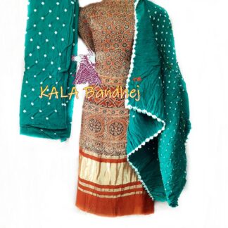 Ajrak Rama Bandhani Gaji Silk Dress Material Ajrak Bandhani Dress