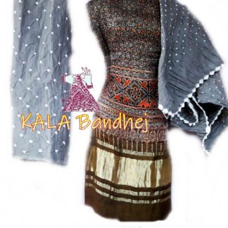 Ajrak Silver Bandhani Gaji Silk Dress Material Ajrak Bandhani Dress