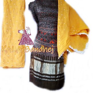 Ajrak Yellow Bandhani Gaji Silk Dress Material Ajrak Bandhani Dress