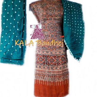 Rust Ajrak Rama Bandhani Gaji Silk Dress Material Ajrak Bandhani Dress