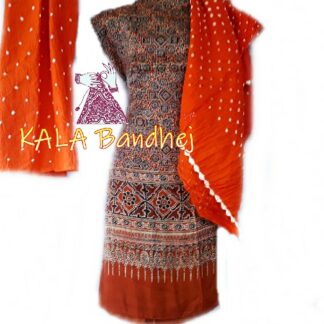 Rust Ajrak Orange Bandhani Gaji Silk Dress Material Ajrak Bandhani Dress