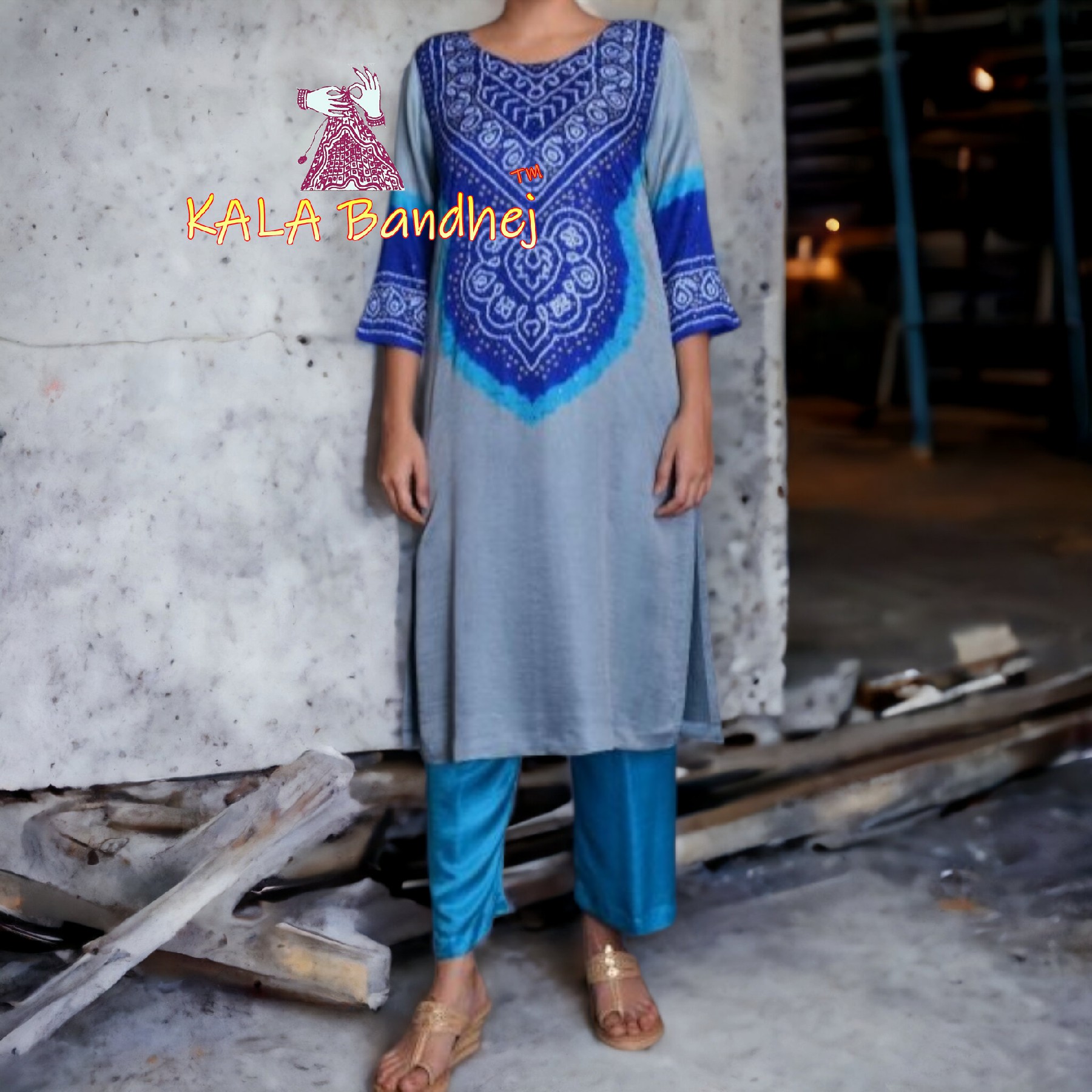 Blue Abha Pure Gaji Silk Bandhani Suit Designer Abha