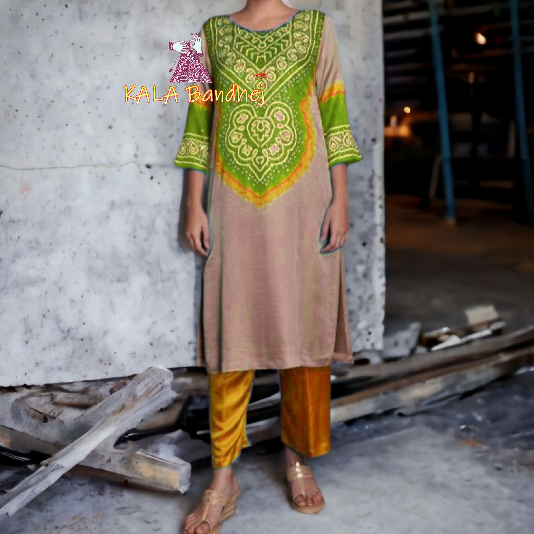 Mehendi Abha Pure Gaji Silk Bandhani Suit Designer Abha