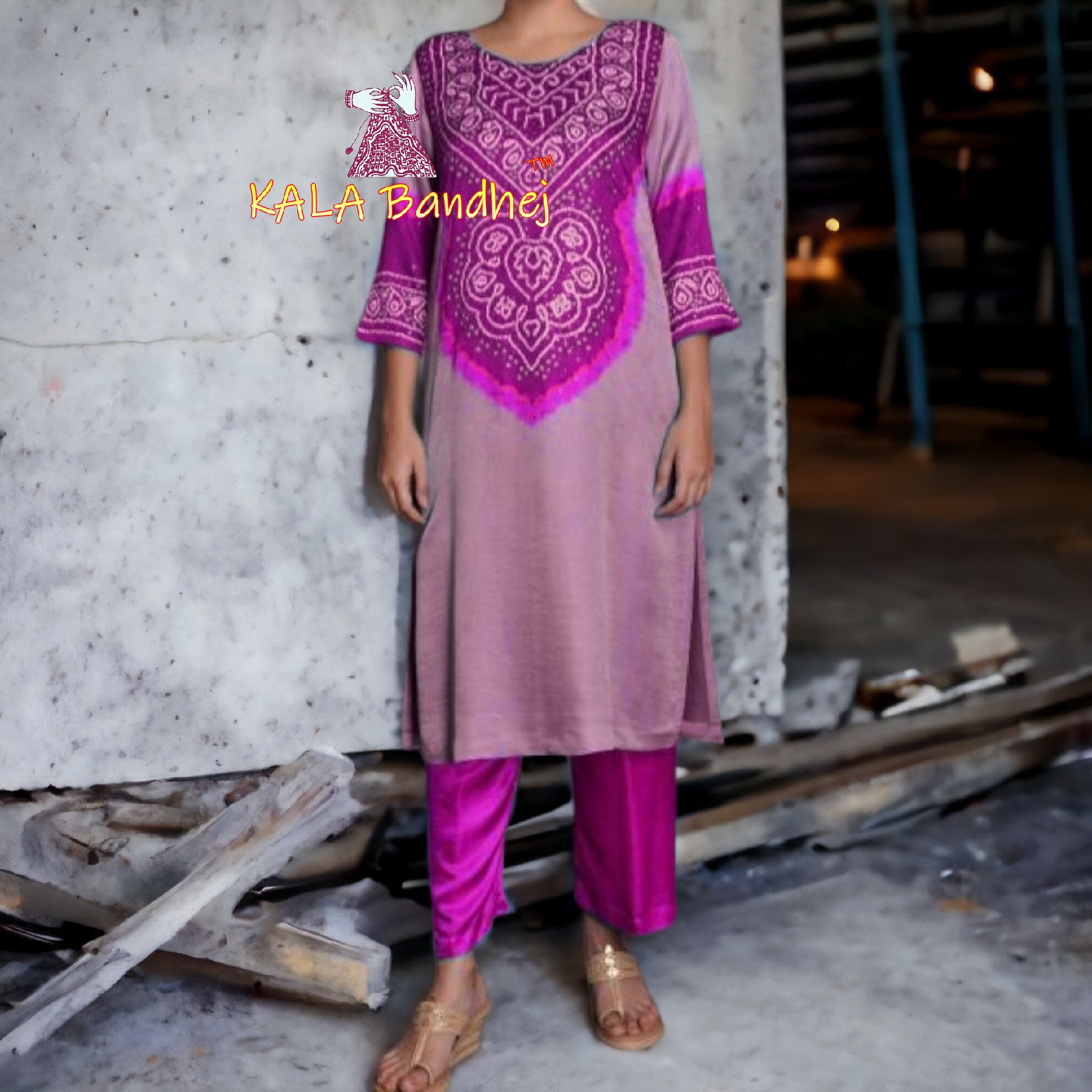 Pink Abha Pure Gaji Silk Bandhani Suit Designer Abha