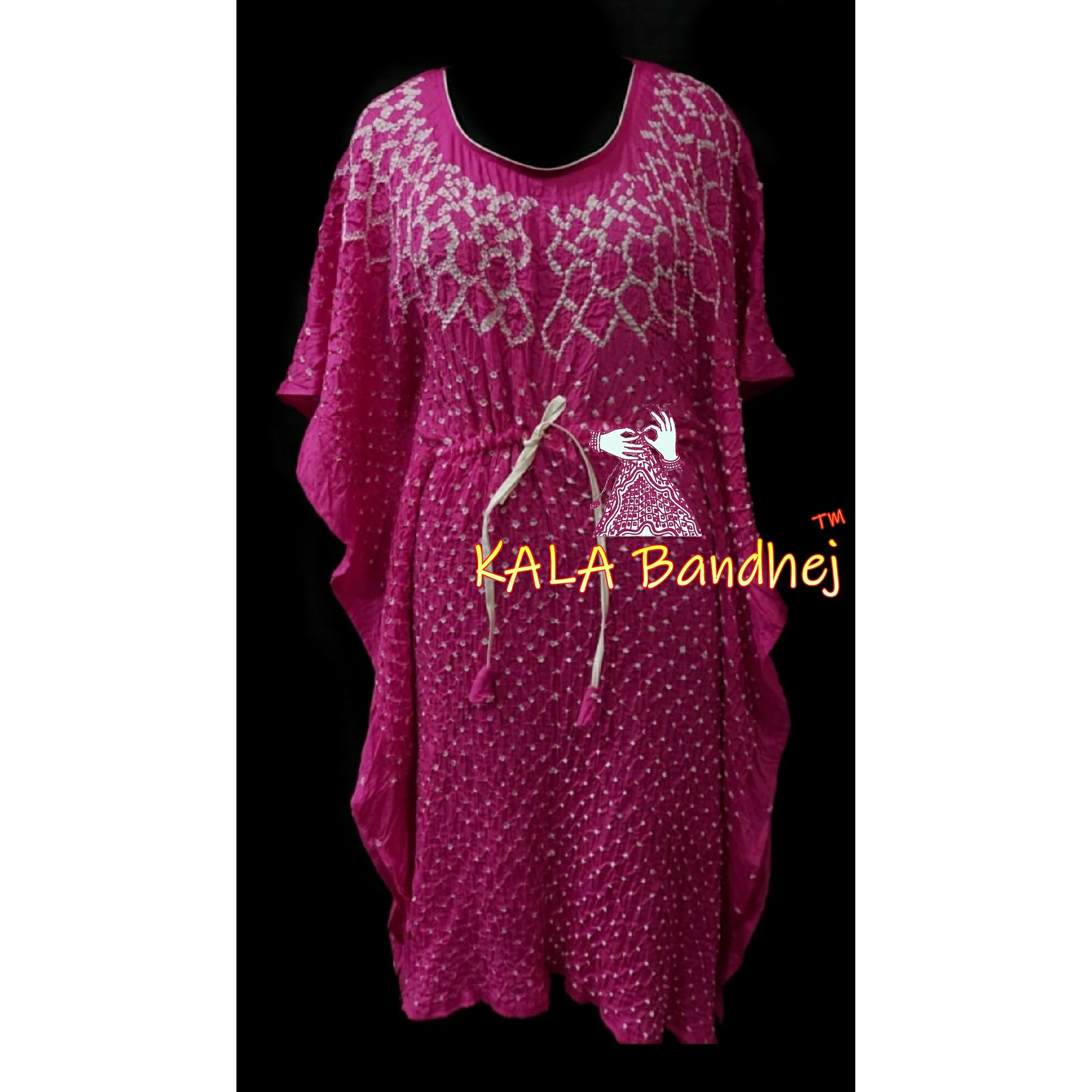 Pink Bandhani Kaftan In Modal Silk Explore