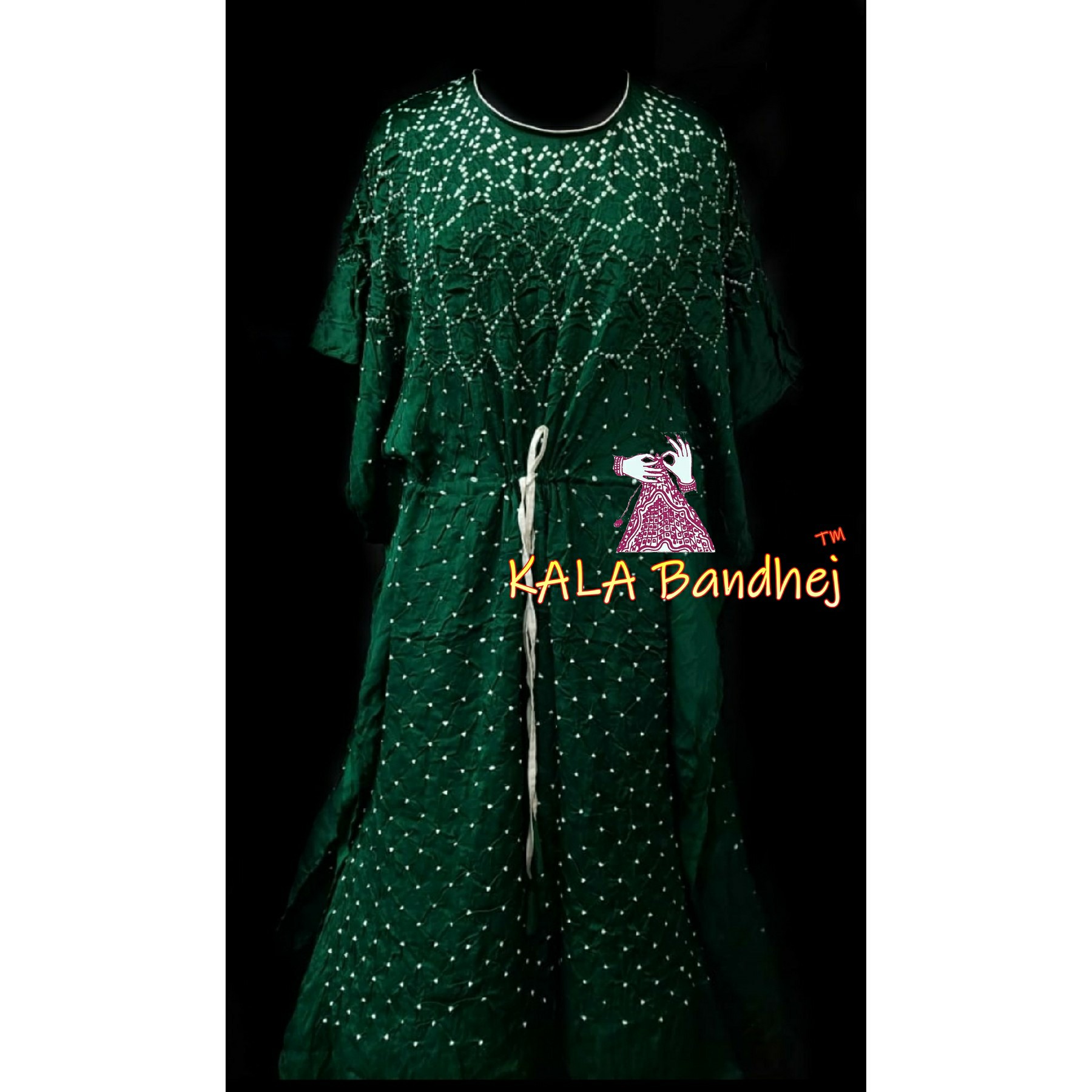 Green Bandhani Kaftan In Modal Silk Explore