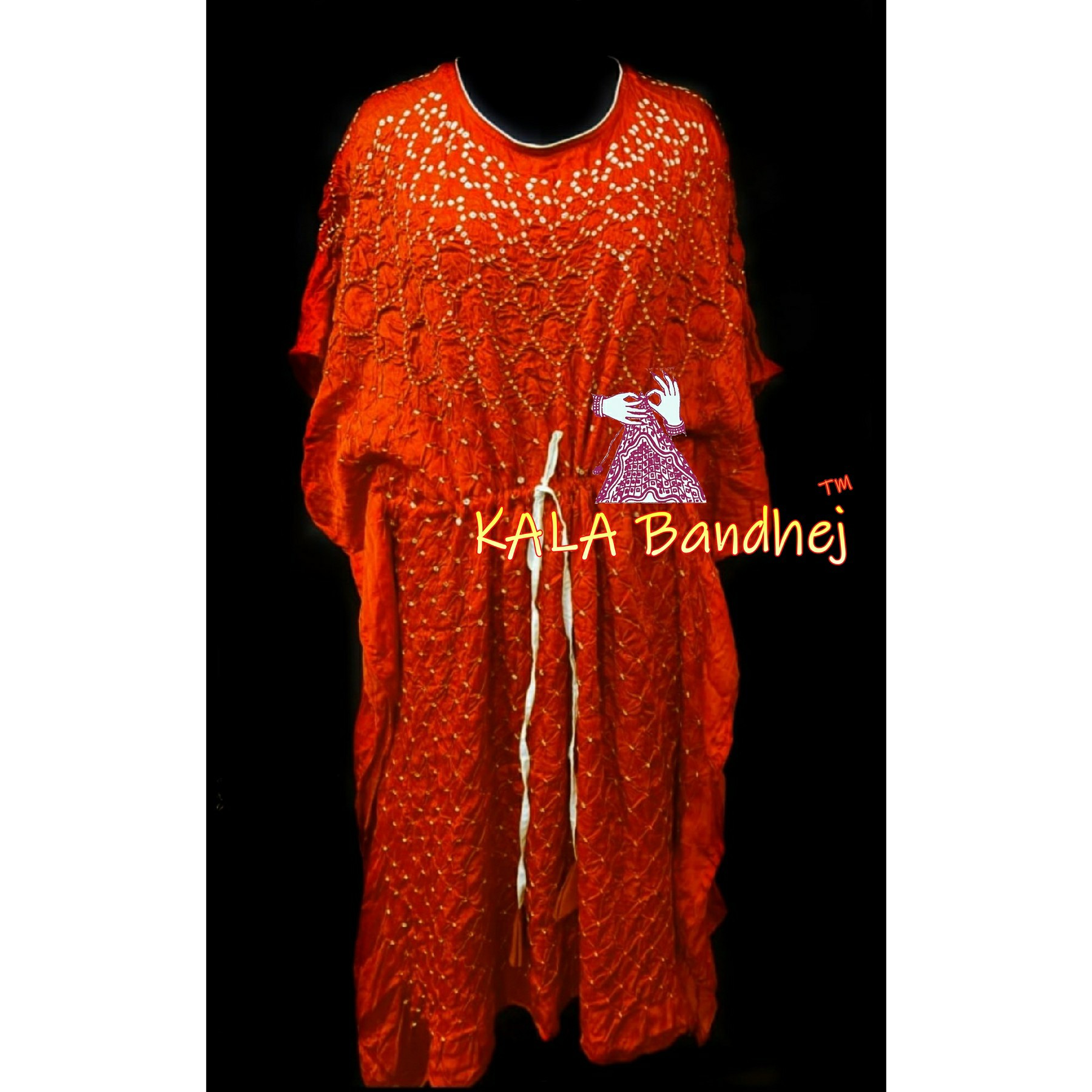 Orange Bandhani Kaftan In Modal Silk Explore