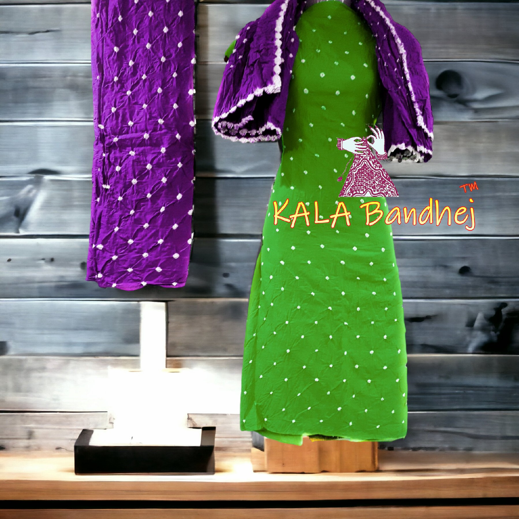 Magenta-Parrot Cotton Bandhani Dress Material Cotton Suit