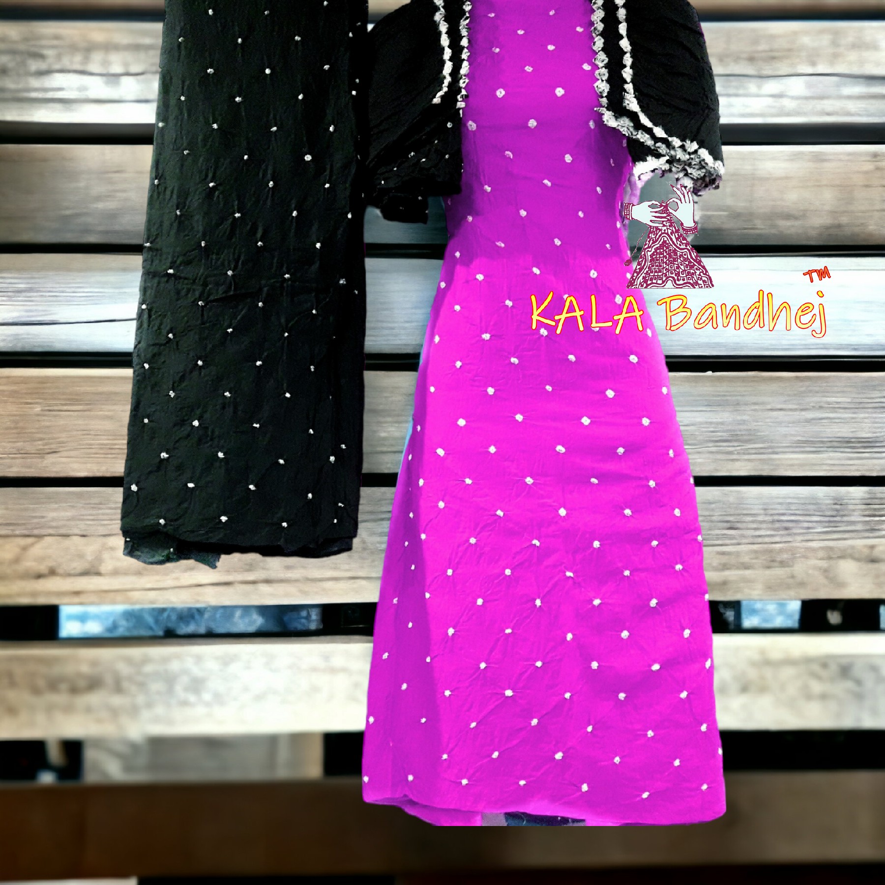 Black-Pink M Cotton Bandhani Dress Material Cotton Suit