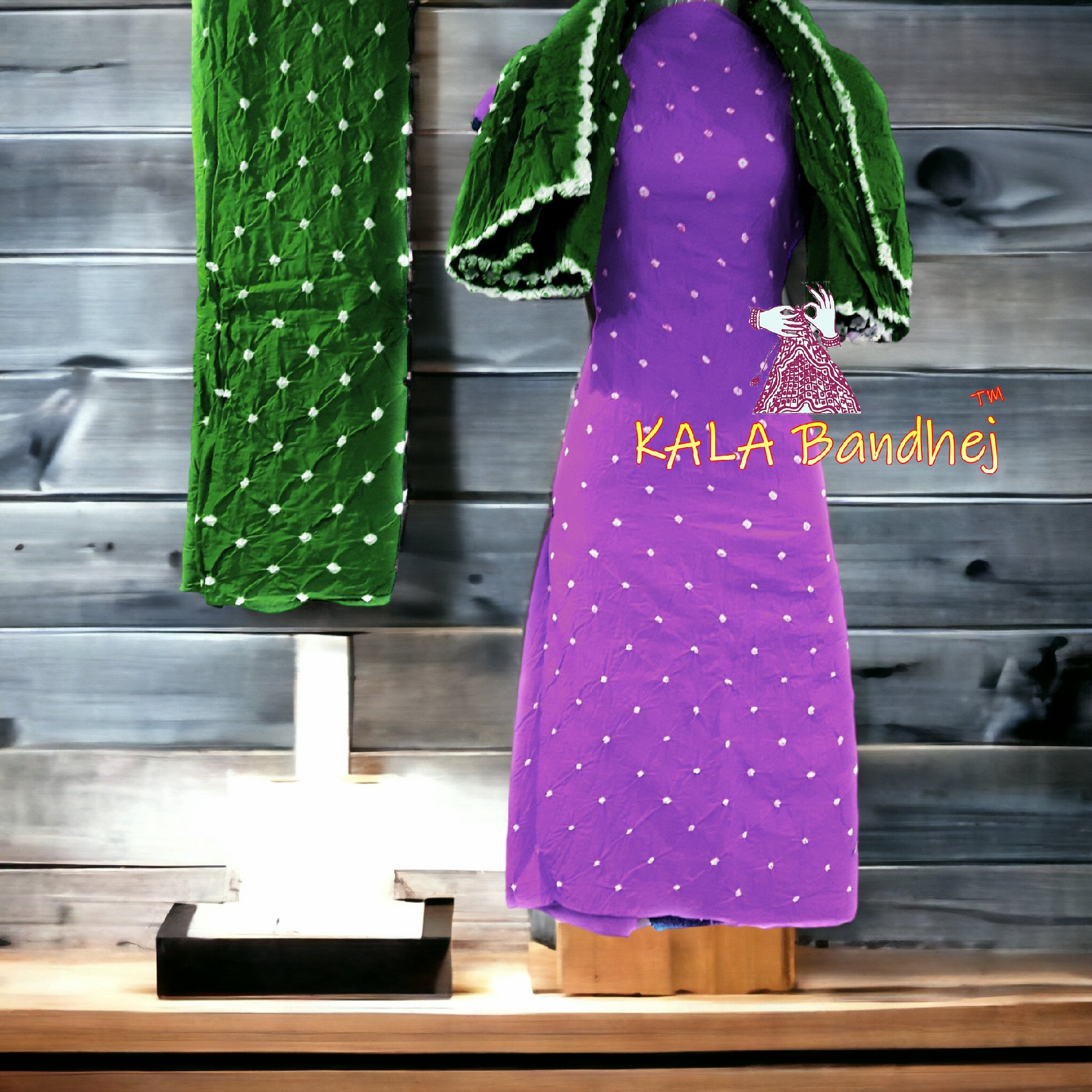 Green-Magenta Cotton Bandhani Dress Material Cotton Suit