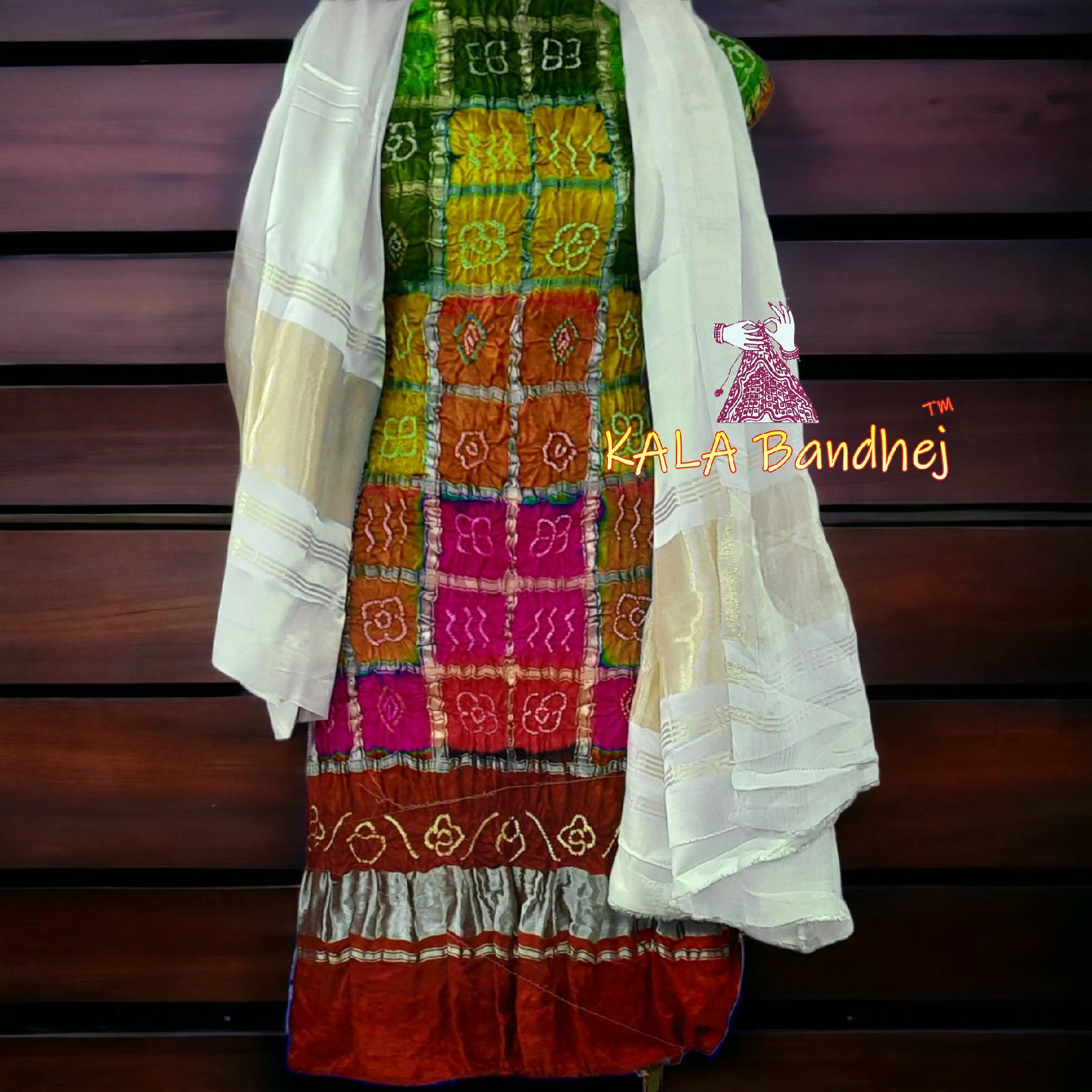 Rust White Bandhani Multi Gharchola Dress Material Dress Materials