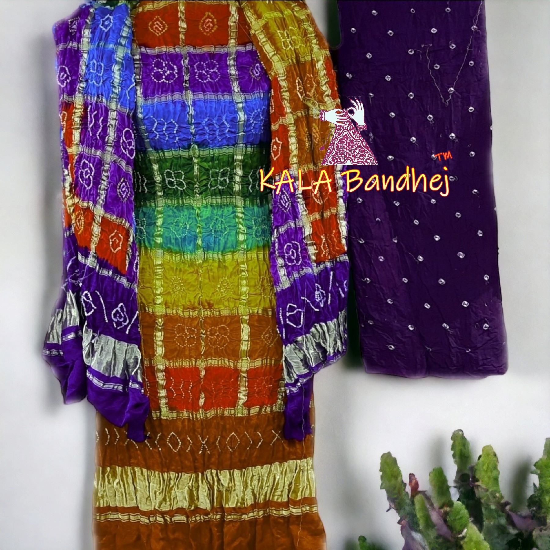 Brinj-Rust Bandhani Multi Gharchola Dress Material Bandhani Dress Material