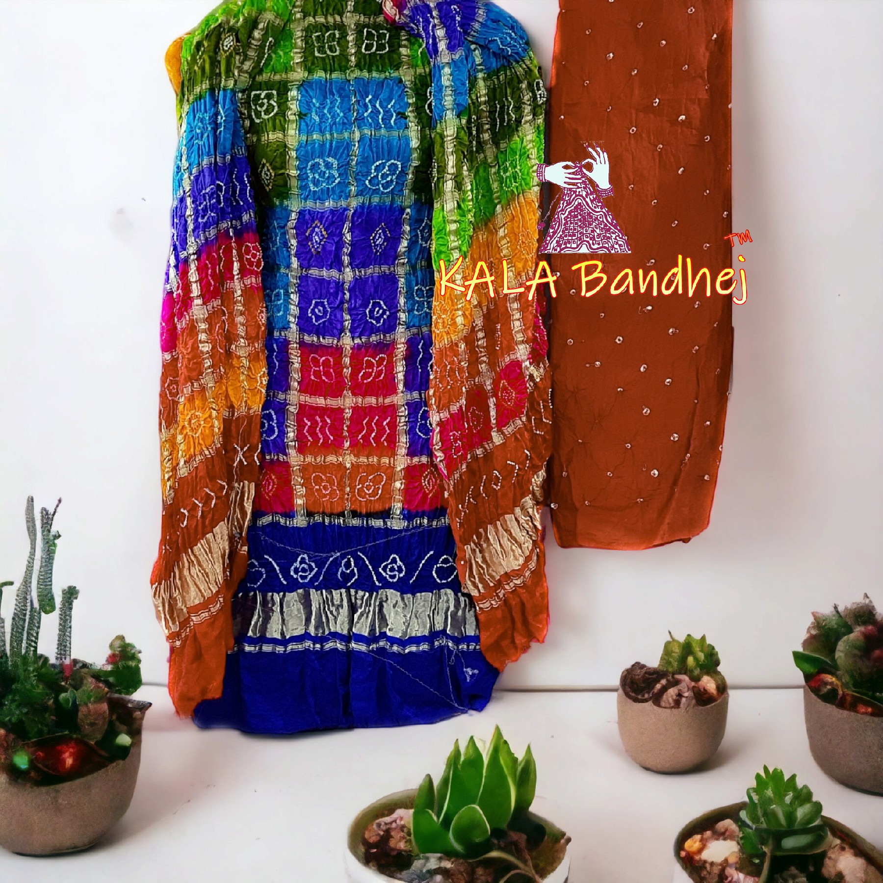 Wine-Magna Bandhani Multi Gharchola Dress Material Bandhani Dress Material
