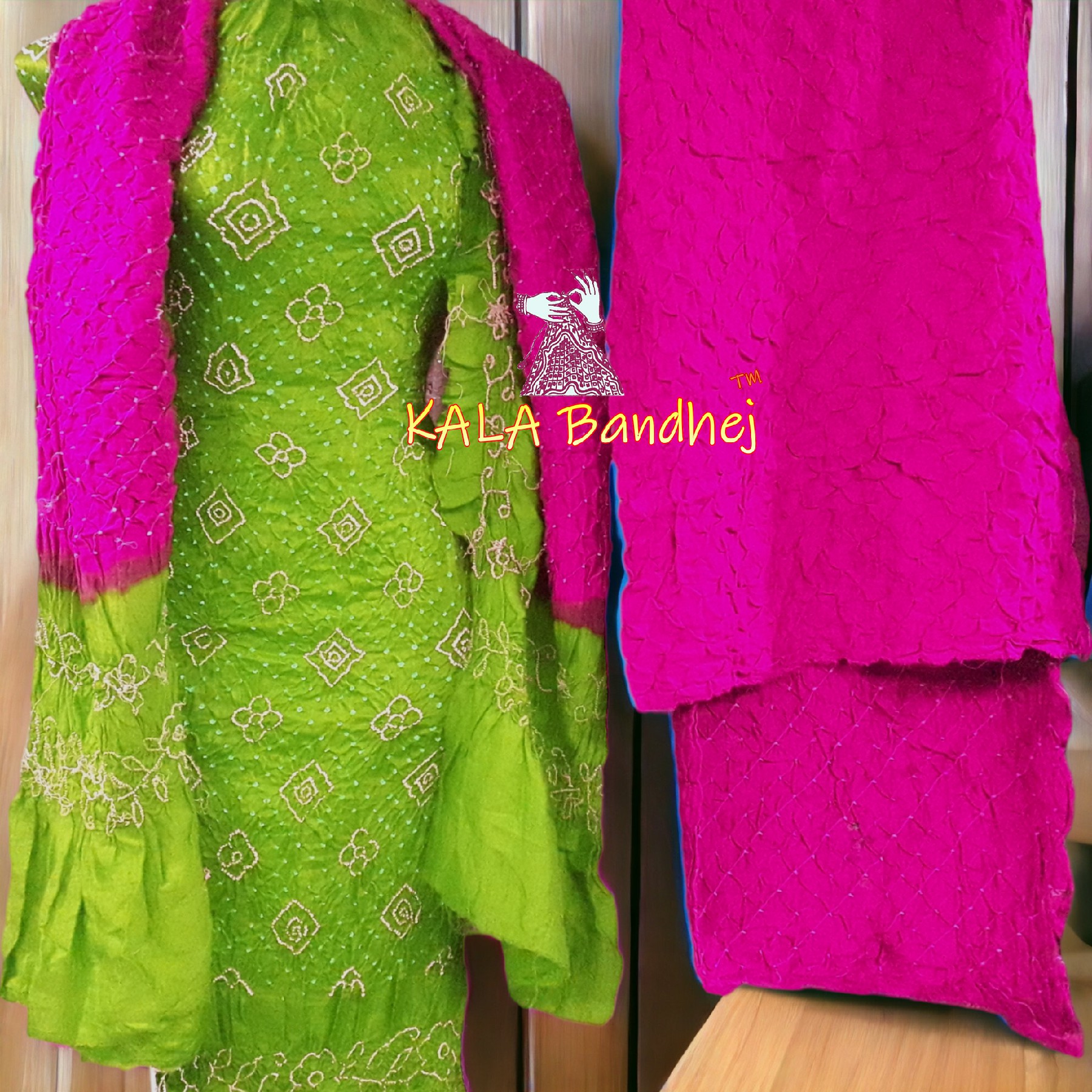 Parrot Pink Bandhani Dress Material Pure GajiSilk Bandhani Dress Material