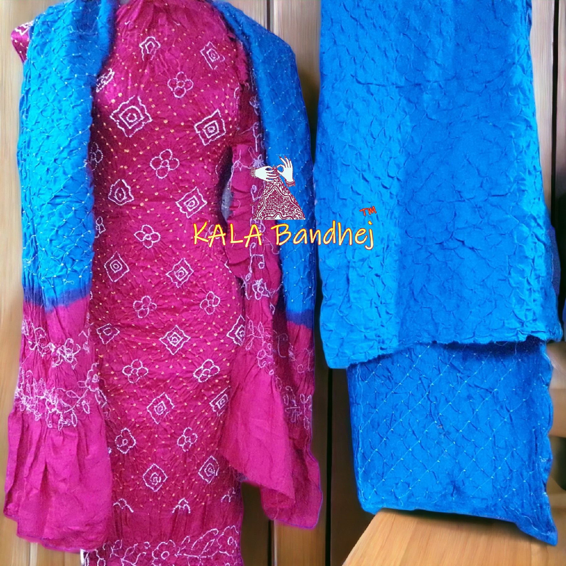 Sky Pink Bandhani Dress Material Pure GajiSilk Bandhani Dress Material