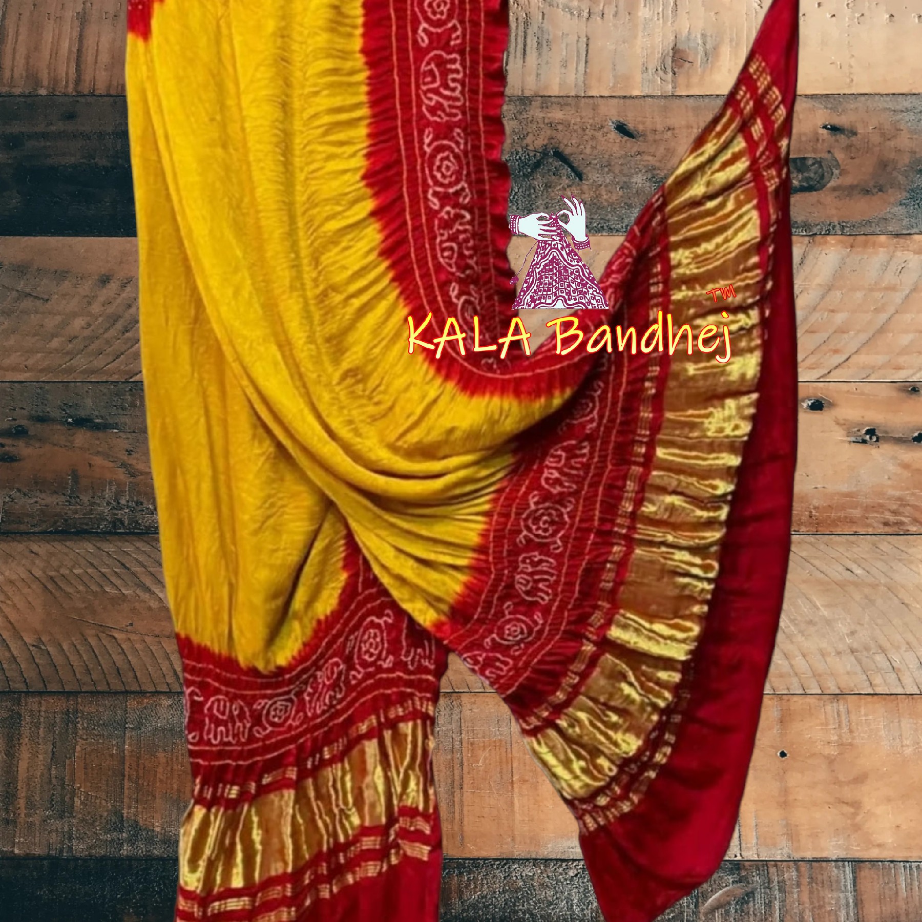 Golden Red Panetar Bandhani Dupatta Pure Gaji Silk Bandhani Duppatta