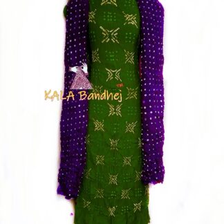 Green – Purple Crepe Silk Bandhani DressMaterial Crepe Silk Suit