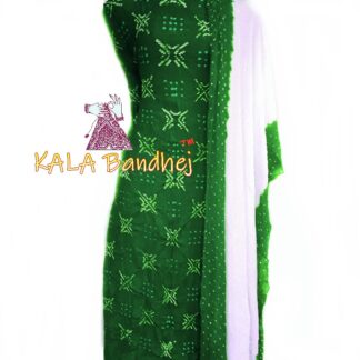 Green – White Crepe Silk Bandhani DressMaterial Crepe Silk Suit