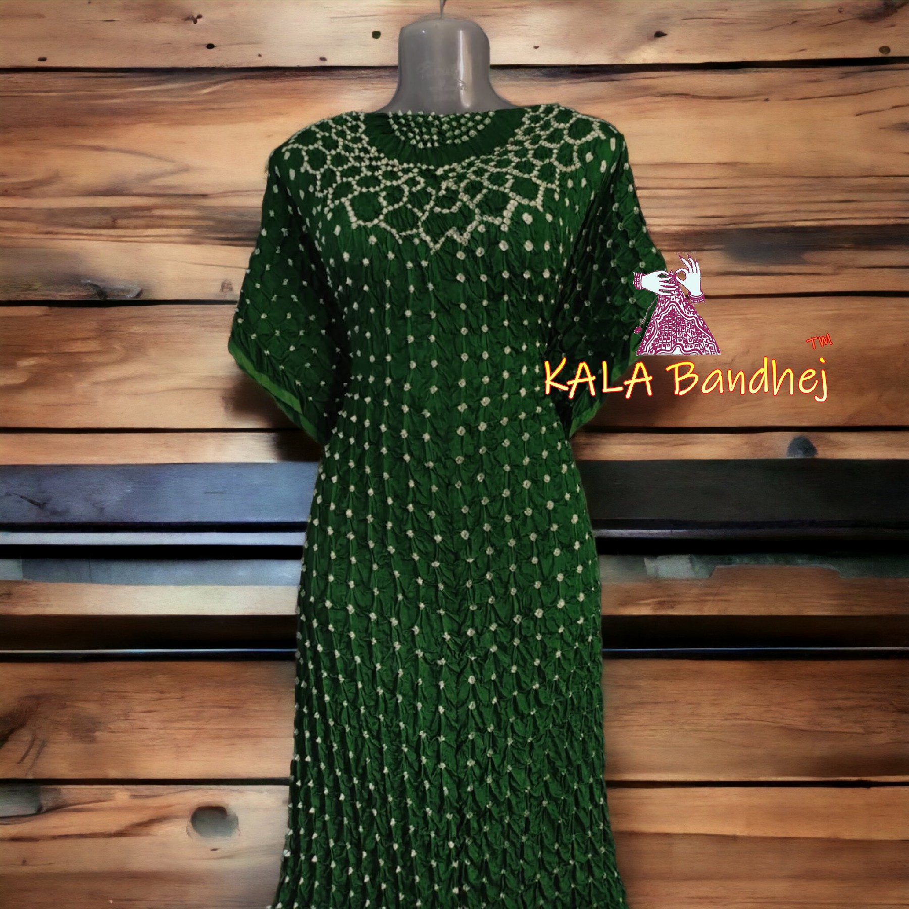 Green Bandhani Kaftan Pure ModalSilk Explore