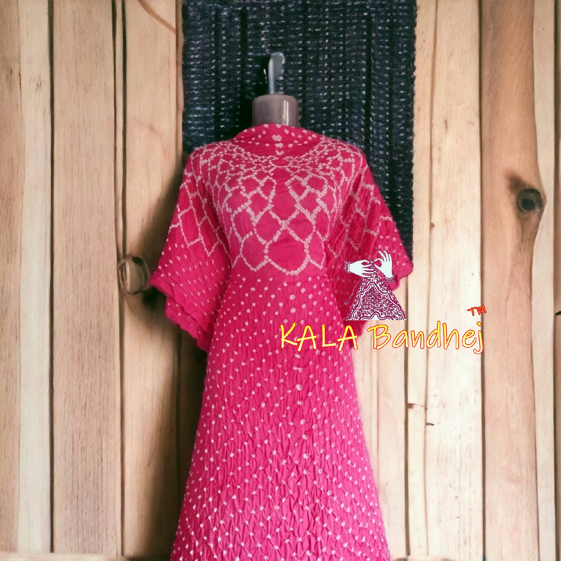 Pink Bandhani Kaftan Pure ModalSilk Explore