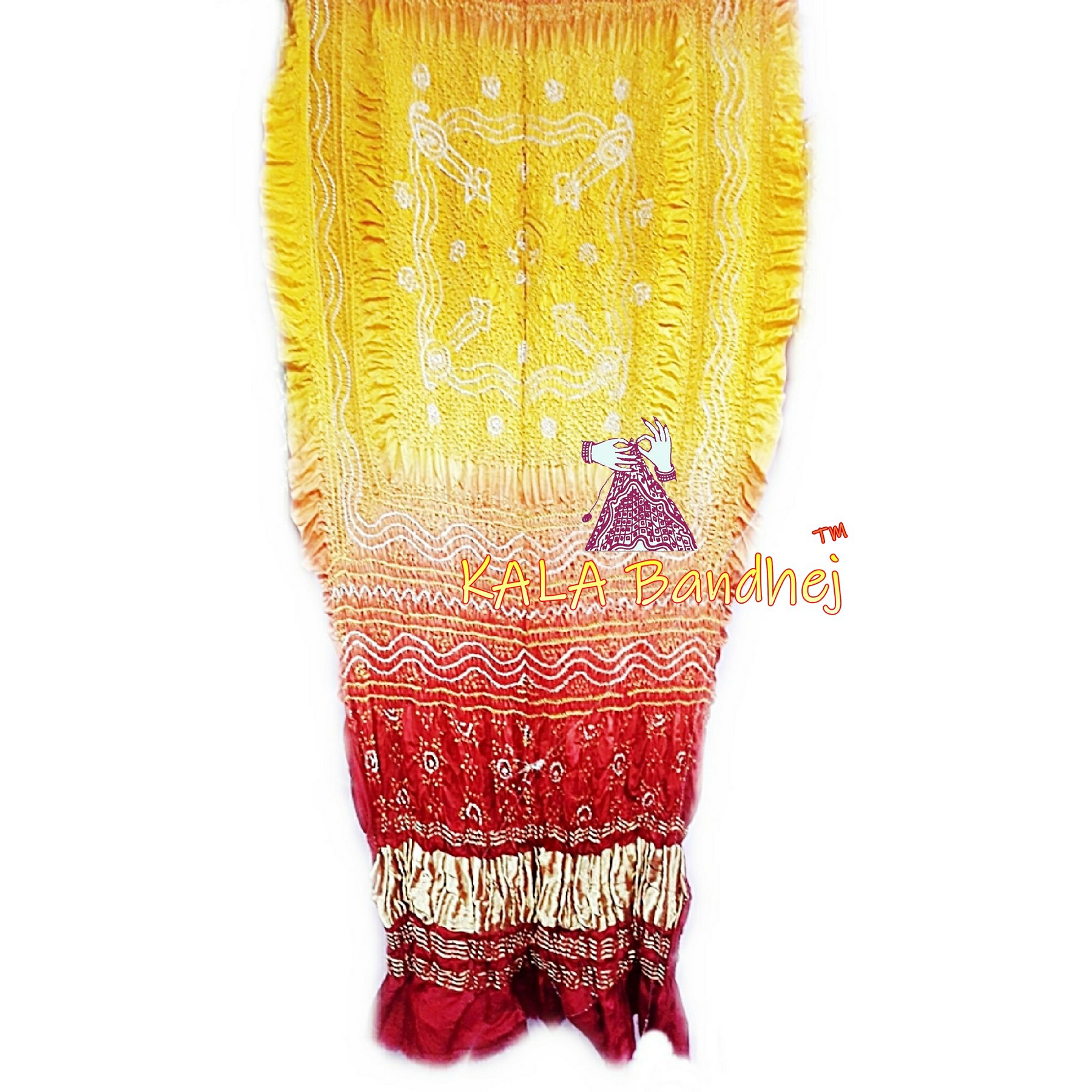 Golden Red Shaded Bandhani Dupatta Pure Gaji Silk Designer Bandhani Duppatta