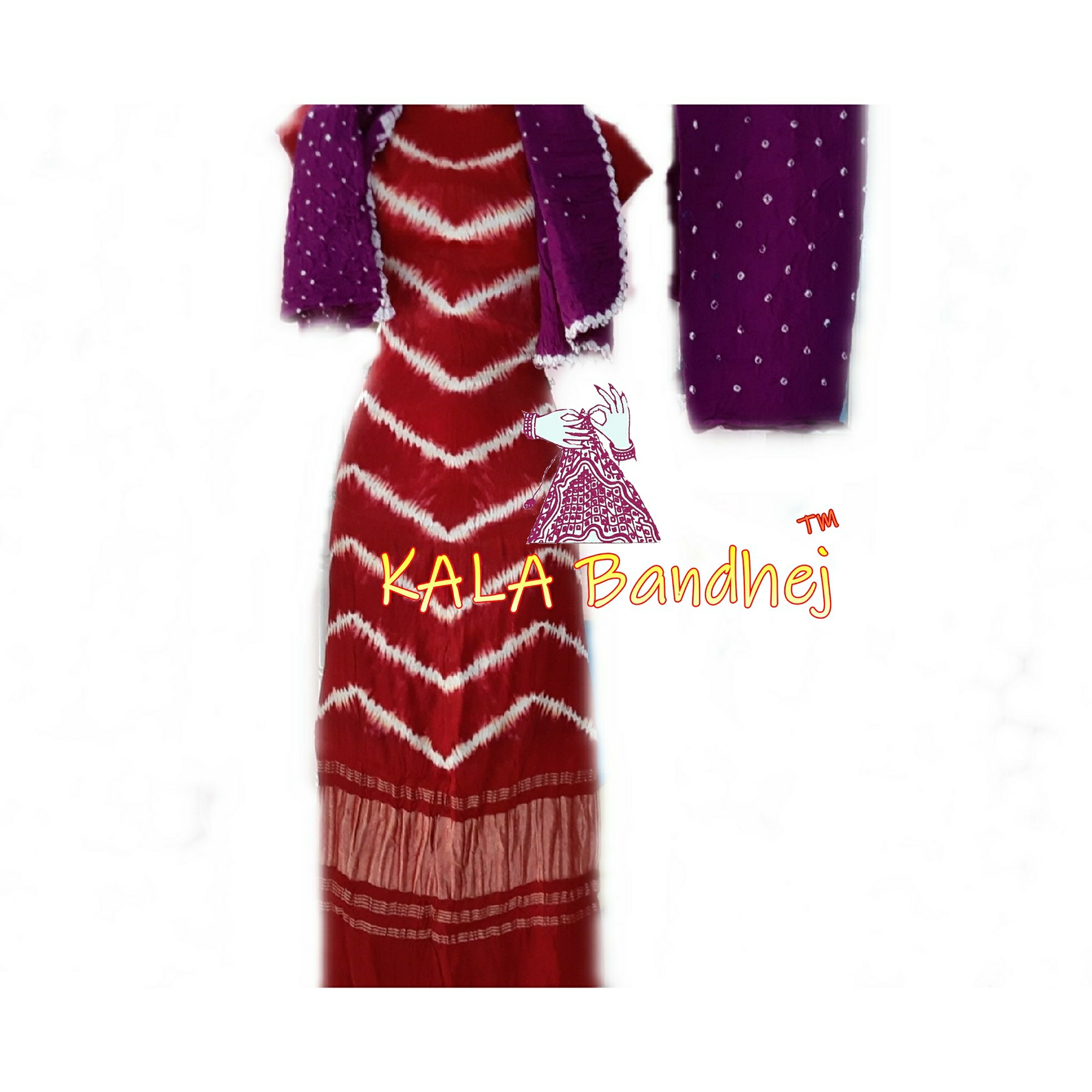 Red Magenta Leheriya Bandhani Shibori Dress Material Dress Materials