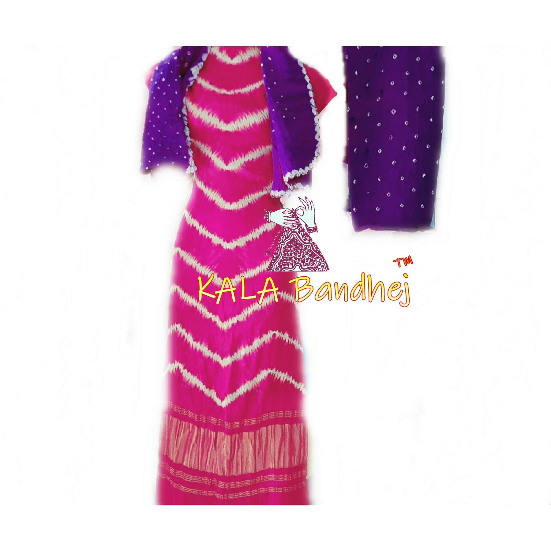 Pink Brinjal Leheriya Bandhani Shibori Dress Material Dress Materials