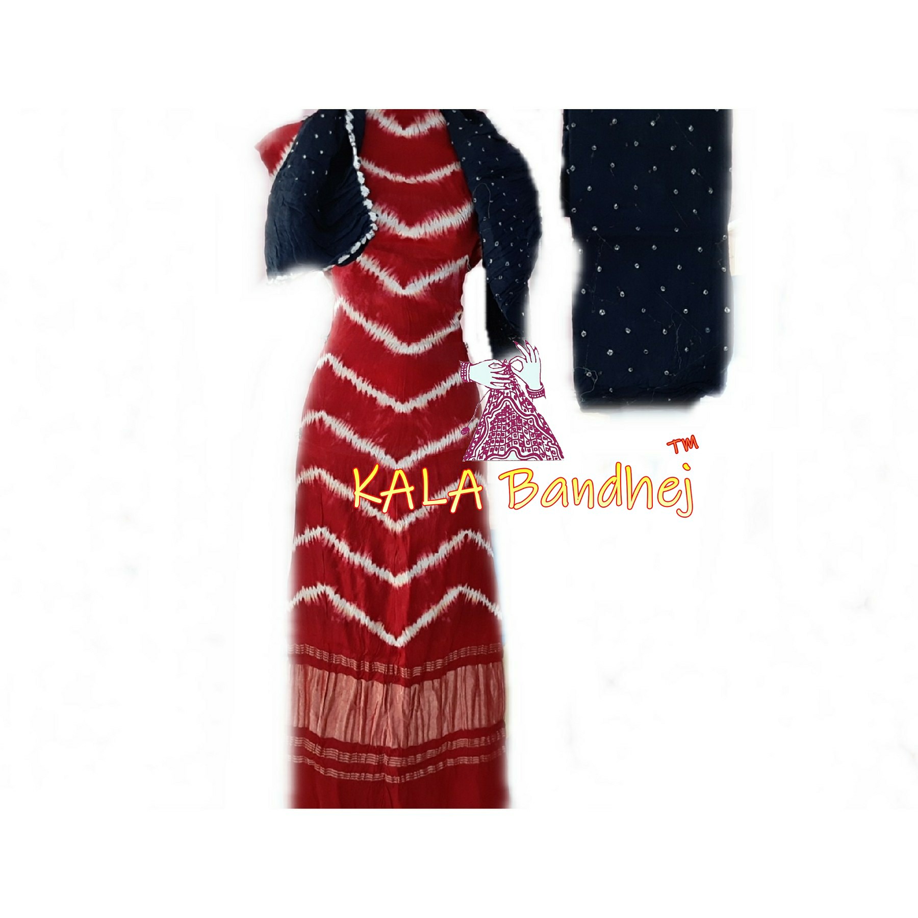 Red Black Leheriya Bandhani Shibori Dress Material Dress Materials