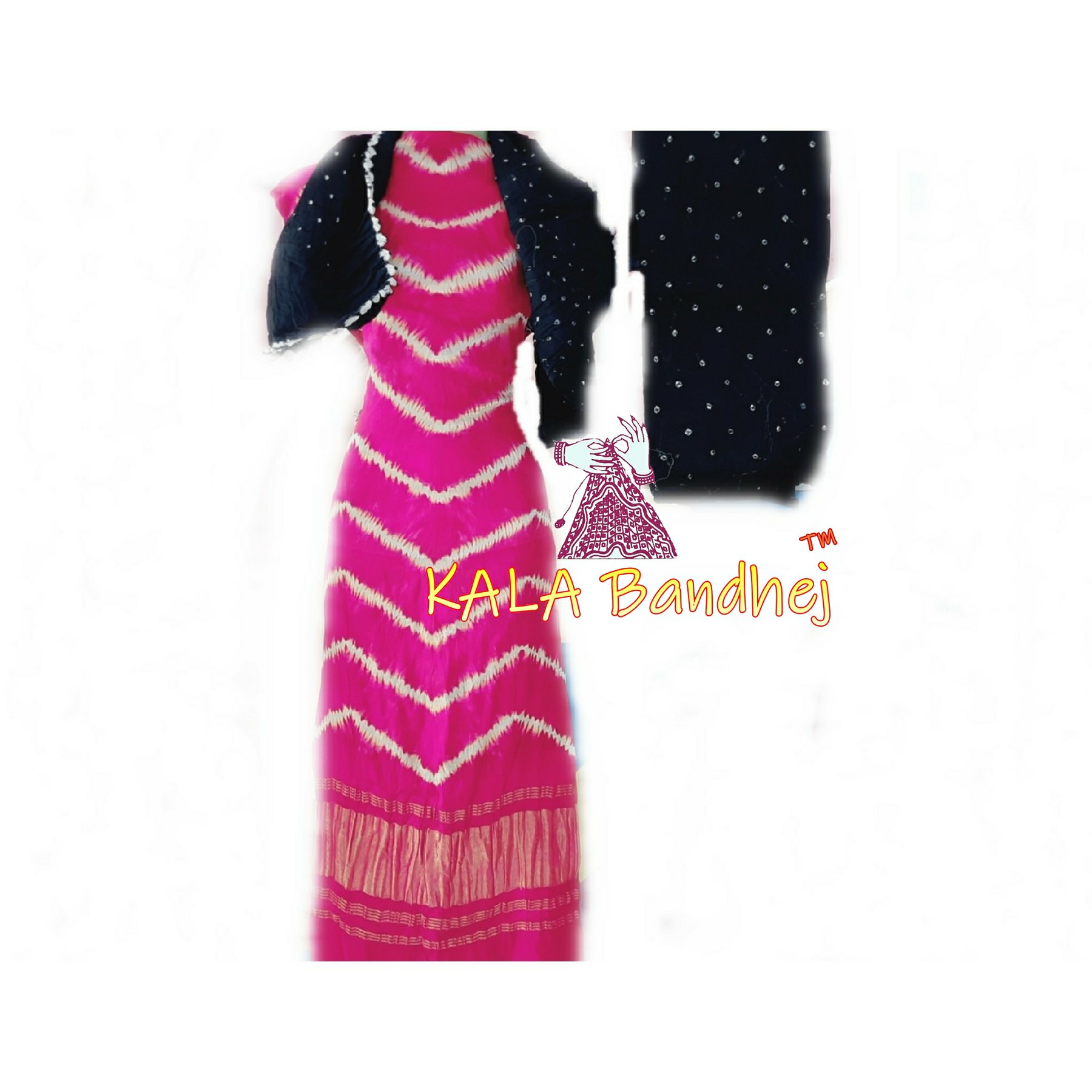 Pink Black Leheriya Bandhani Shibori Dress Material Dress Materials
