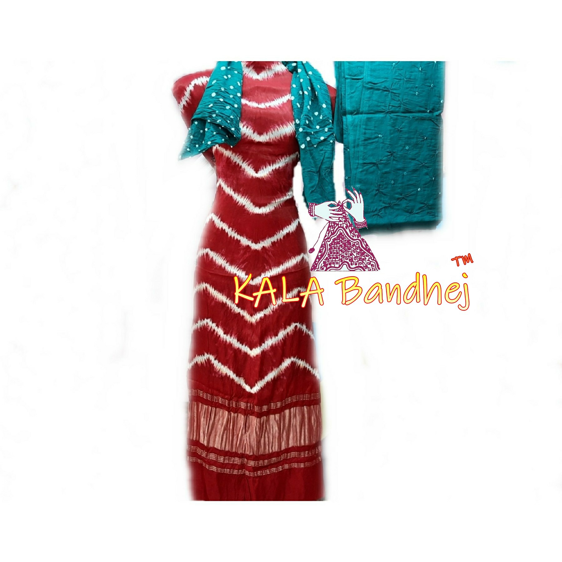 Red Rama Leheriya Bandhani Shibori Dress Material Dress Materials