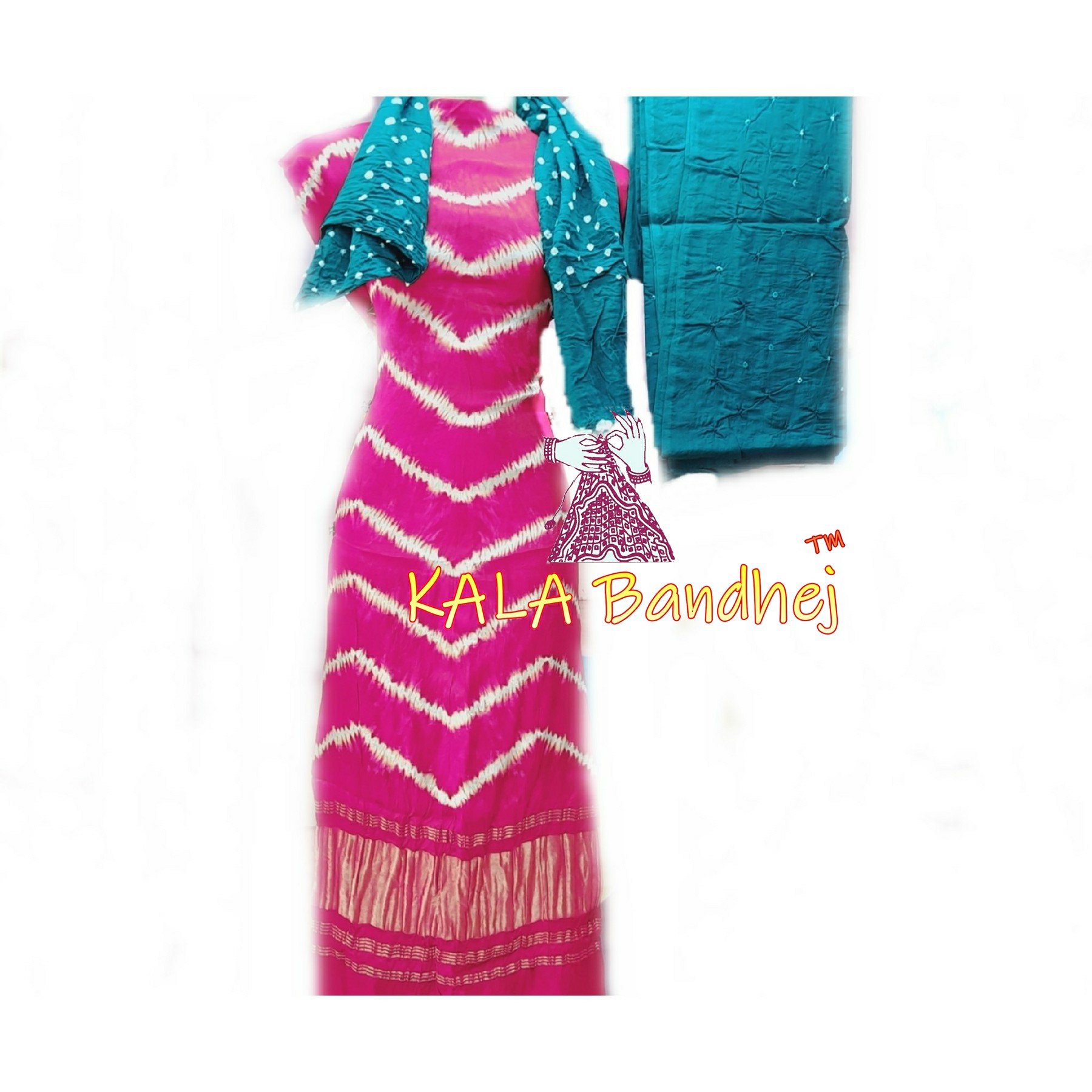 Pink Rama Leheriya Bandhani Shibori Dress Material Dress Materials