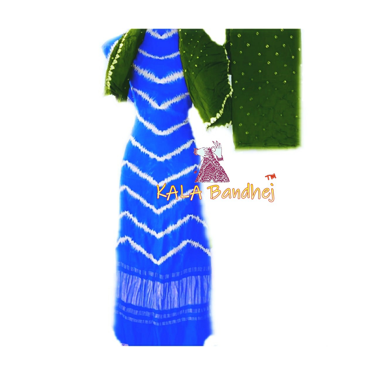Sky Mehendi Leheriya Bandhani Shibori Dress Material Dress Materials