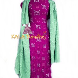 Magenta – Parrot Crepe Silk Bandhani DressMaterial Crepe Silk Suit