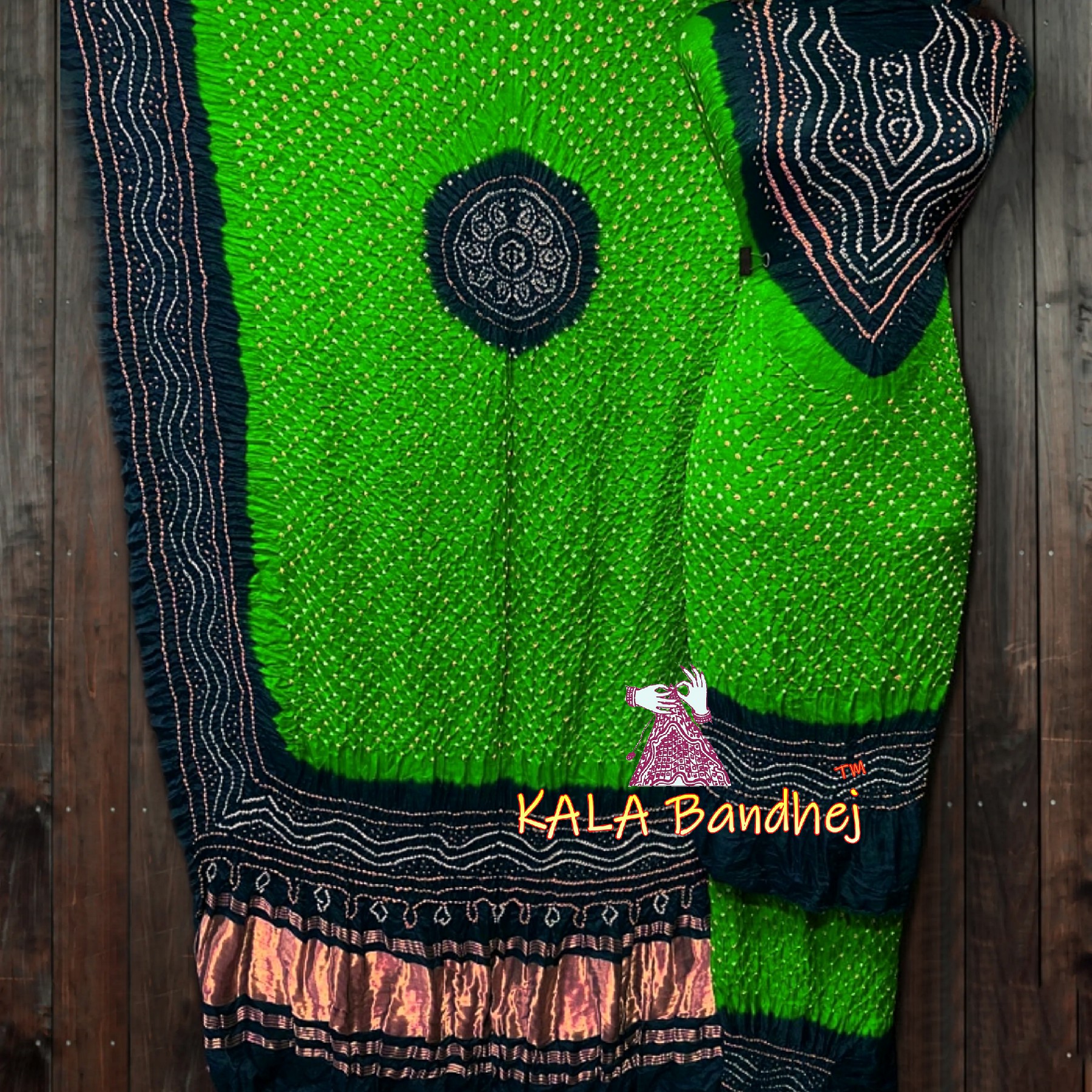 Green Parrot Bandhani Dress Material Modal Silk Dress Materials