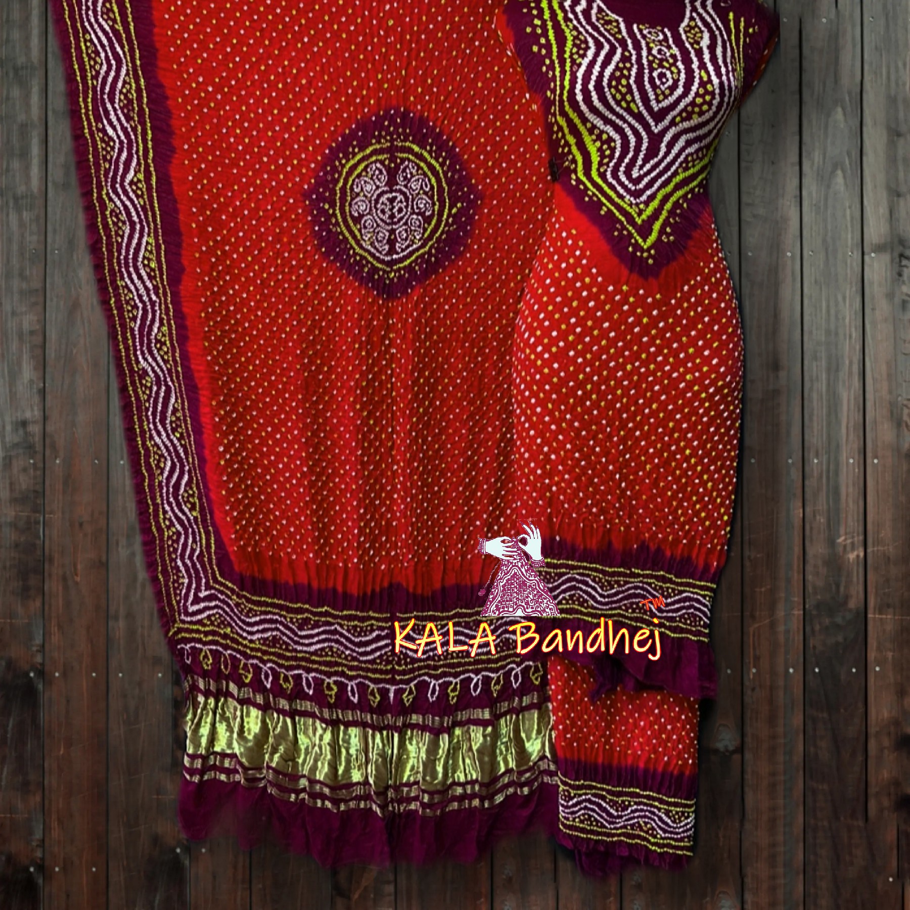 Red Brown Bandhani Dress Material Modal Silk Dress Materials