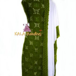 Olive – White Crepe Silk Bandhani DressMaterial Crepe Silk Suit